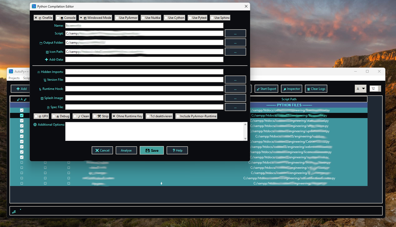 autoPy++ editor window with code editing features