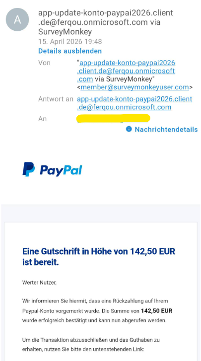 Beispiel: Fake-PayPal Gutschrift (Käufer-Scam)