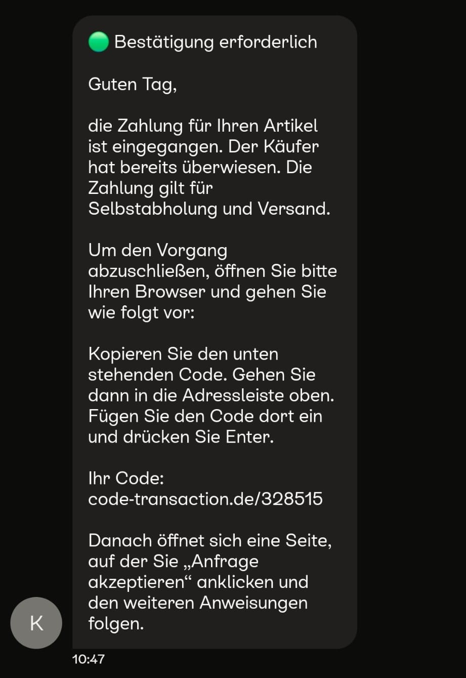 Beispiel: Fake-Zahlungsplattform (Käufer-Scam)